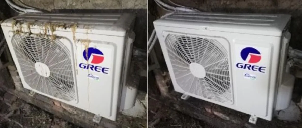 Kültéri klímaegység mosás előtt és után